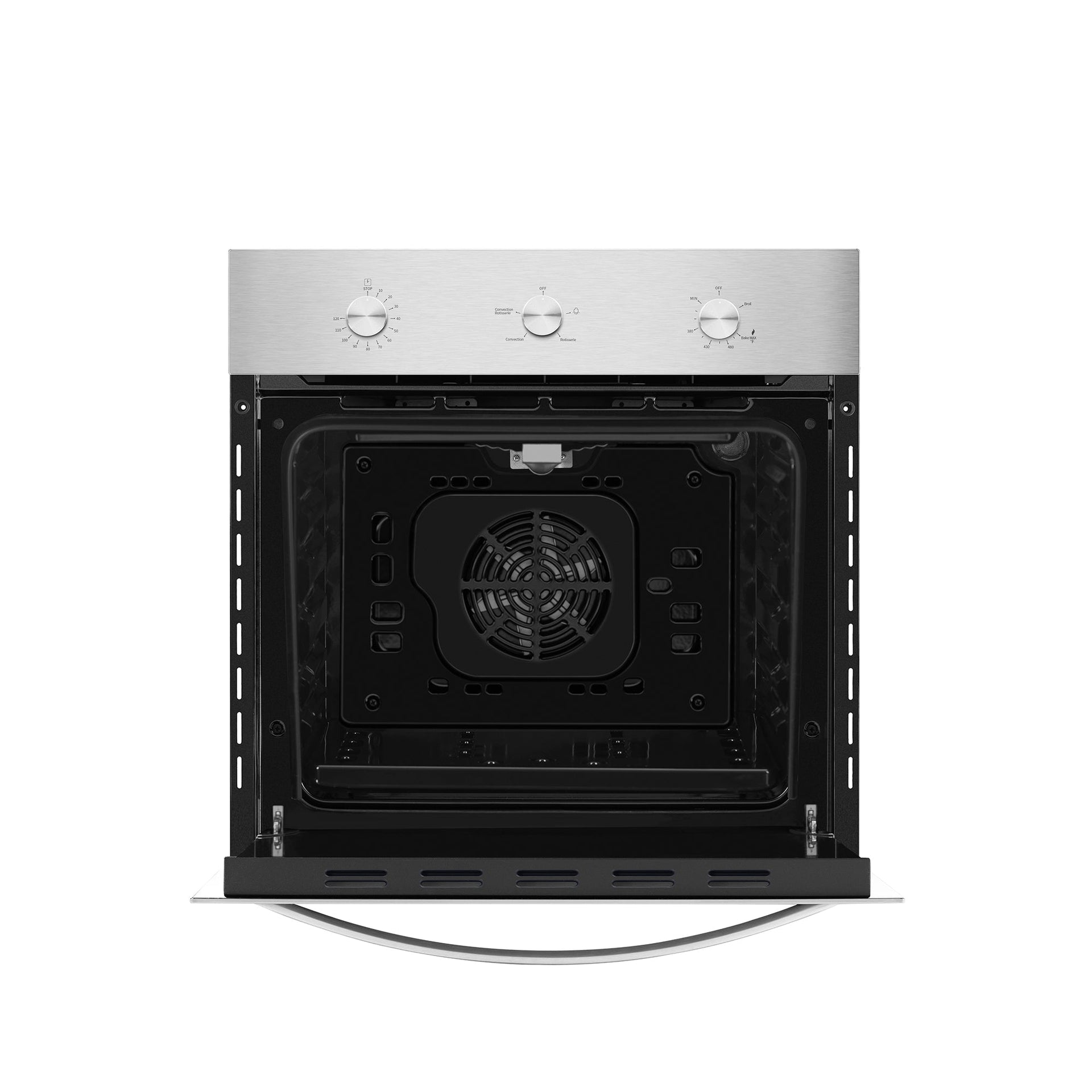 an-empava-24-in-2-3-cu-ft-single-gas-wall-oven-designed-exclusively-for-natural-gas-with-its-stainless-steel-facade-and-the-door-open-to-reveal-a-fan-at-the-back-of-its-sleek-black-interior-the-modern-and-clean-oven-features-a-control-panel-at-the-top-with-three-knobs-for-setting-various-oven-functions
