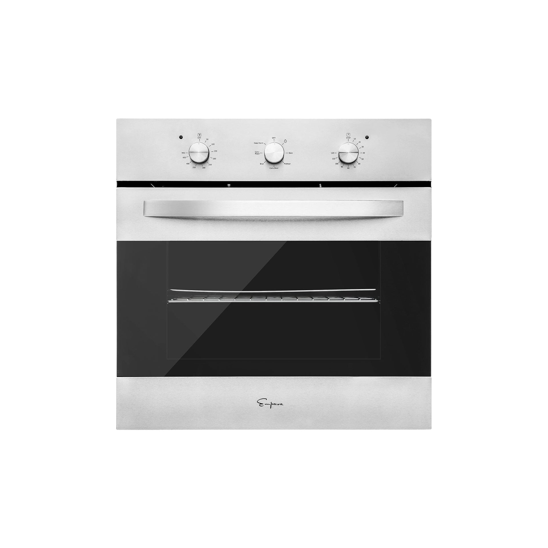 the-empava-24-in-electric-single-wall-oven-a-silver-built-in-model-from-empava-appliances-showcases-a-sleek-and-modern-design-with-a-black-glass-front-and-single-door-handle-it-features-three-control-knobs-on-the-top-panel-and-includes-a-single-internal-rack-for-convenient-cooking