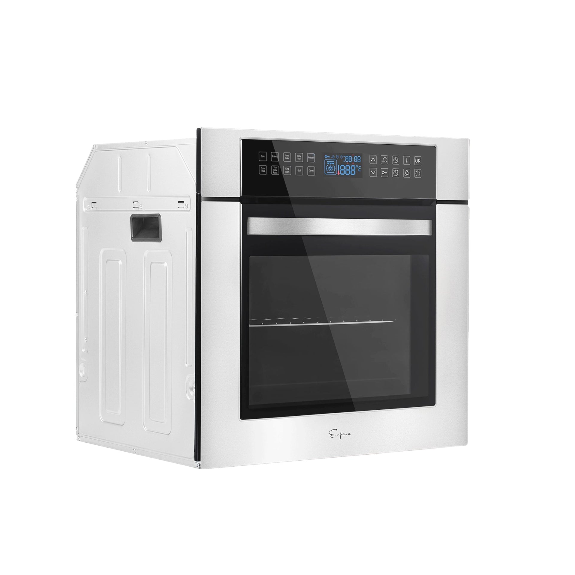 the-empava-24-in-electric-single-wall-oven-is-a-modern-stainless-steel-built-in-appliance-with-a-digital-control-panel-touch-sensitive-buttons-and-a-clear-glass-door-it-displays-temperature-and-settings-on-an-led-screen-positioned-at-the-top-and-is-shown-isolated-on-a-white-background