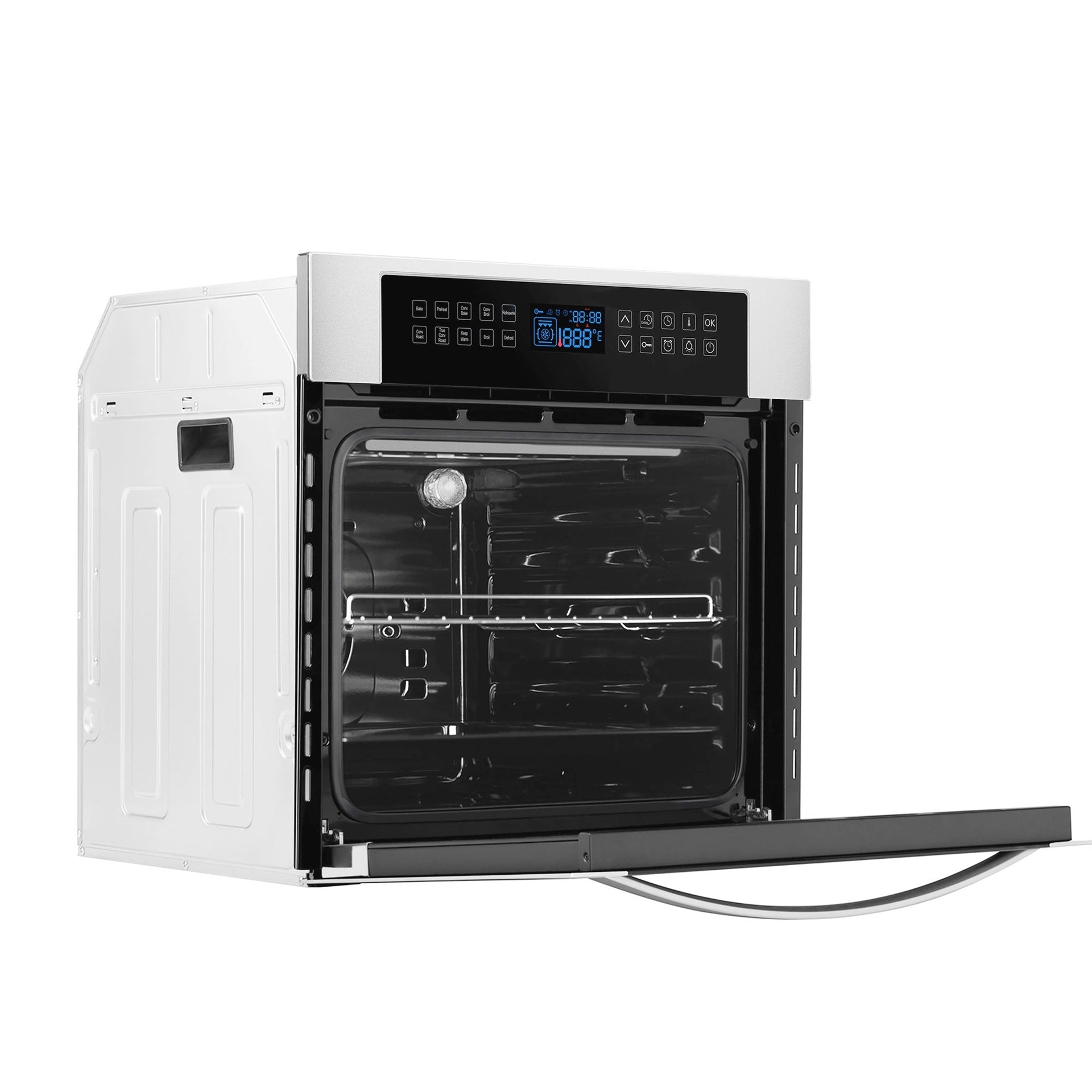 the-empava-24-in-electric-single-wall-oven-is-a-sleek-modern-appliance-featuring-a-digital-control-panel-on-top-with-various-settings-and-an-led-display-the-oven-door-is-open-showcasing-the-spacious-interior-equipped-with-a-light-a-central-rack-and-visible-heating-elements