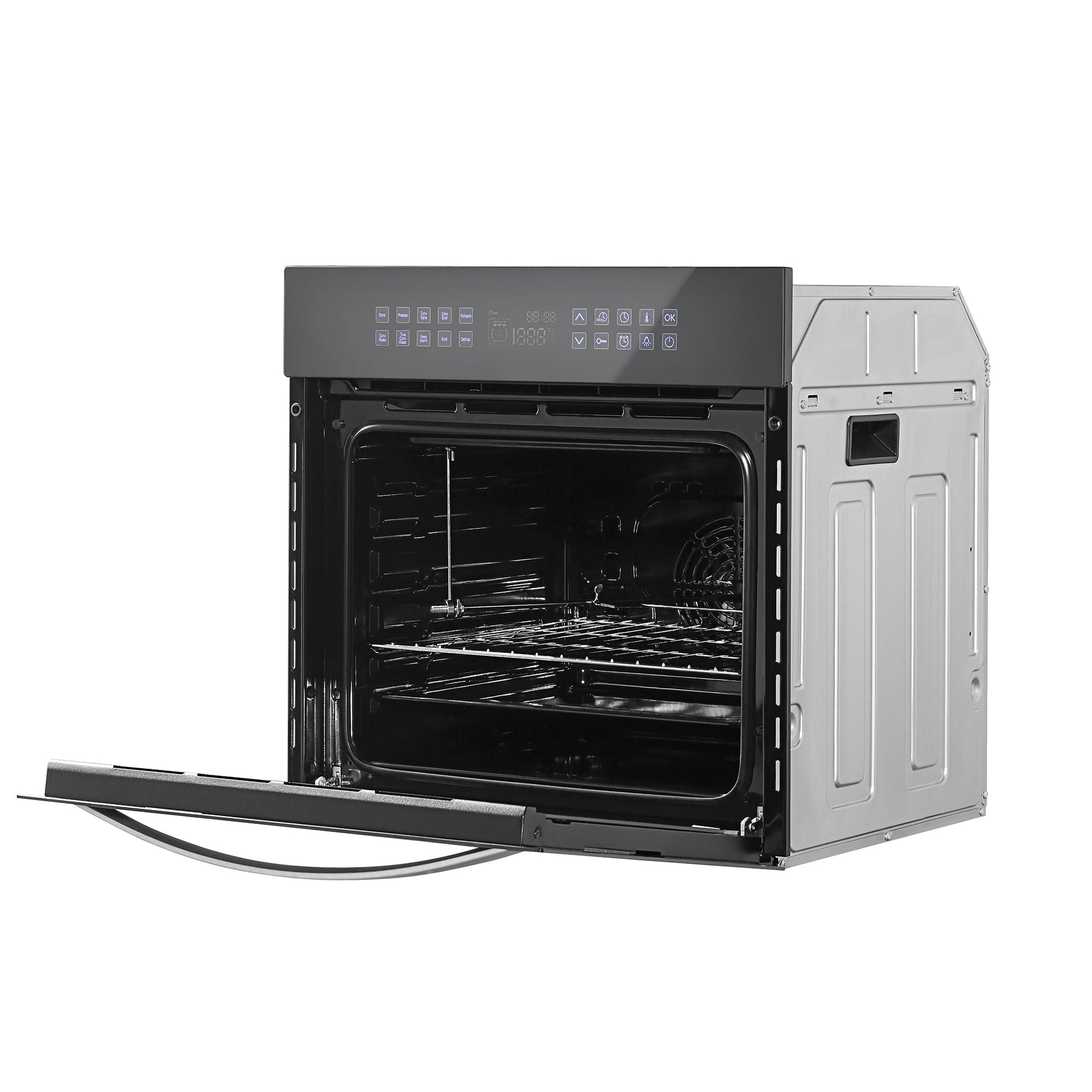 the-empava-24-in-electric-single-wall-oven-crafted-from-modern-stainless-steel-reveals-a-spacious-interior-with-its-door-open-showcasing-multiple-racks-the-control-panel-above-the-door-includes-a-digital-display-and-touch-buttons-for-various-cooking-settings-this-oven-boasts-a-sleek-contemporary-design