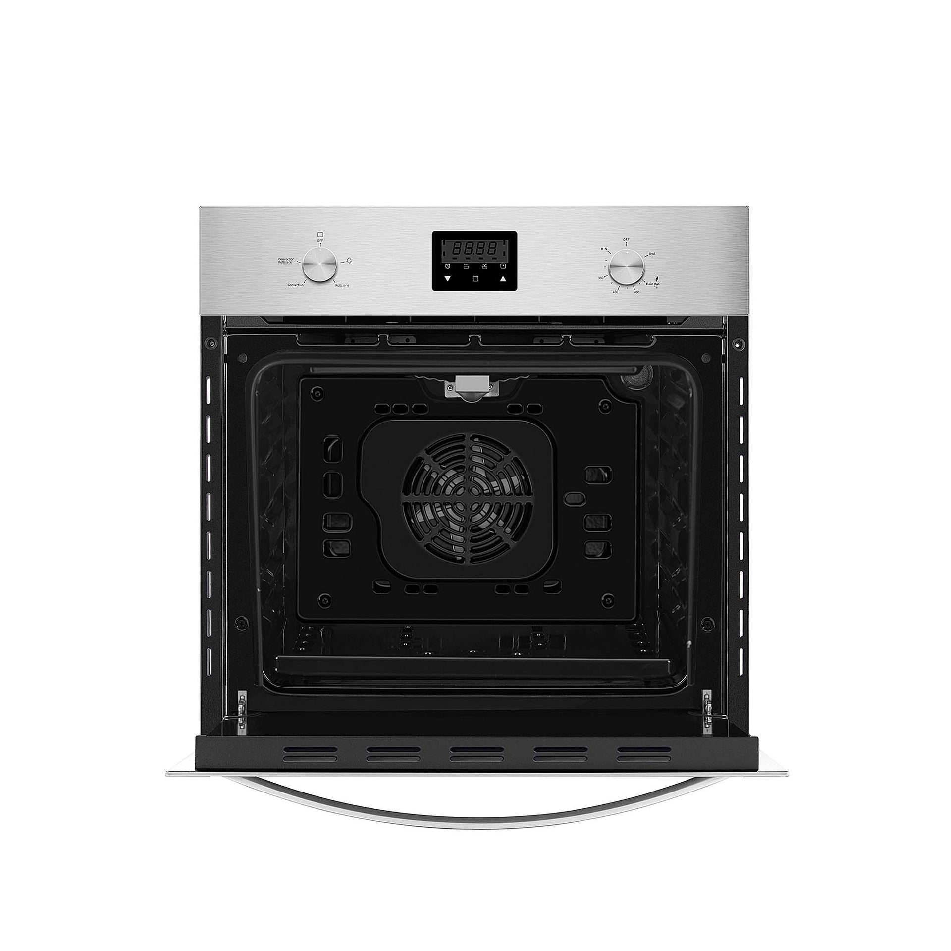 the-empava-24-in-2-3-cu-ft-gas-wall-oven-designed-exclusively-for-lpg-is-pictured-with-its-sleek-modern-stainless-steel-door-open-revealing-the-interior-this-built-in-oven-features-a-digital-display-and-two-control-dials-on-the-top-panel-inside-youll-find-a-fan-at-the-back-and-multiple-slots-for-racks-making-it-perfect-for-all-your-cooking-needs