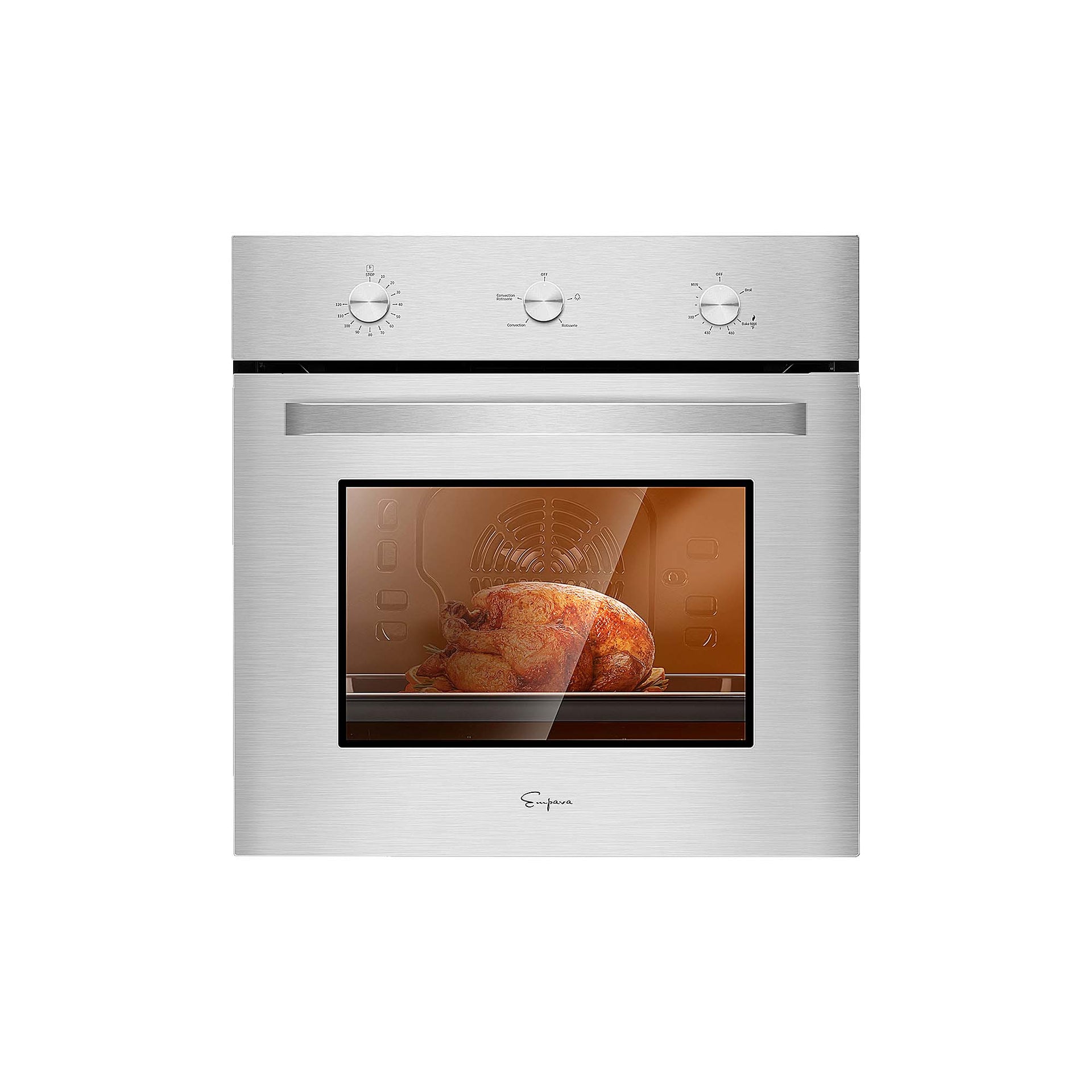 an-empava-24-inch-2-3-cu-ft-gas-wall-oven-only-for-lpg-with-a-digital-display-and-control-knobs-is-baking-a-whole-chicken-inside-the-oven-door-features-a-large-window-through-which-you-can-see-the-golden-brown-roasted-chicken