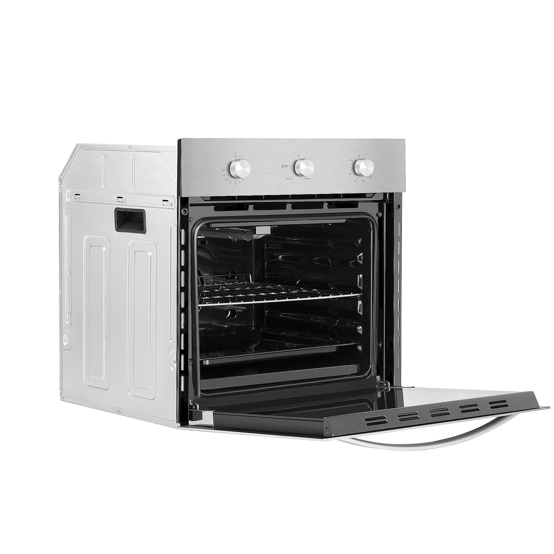 an-empava-24-inch-2-3-cu-ft-gas-wall-oven-only-for-lpg-made-of-stainless-steel-reveals-its-interior-cooking-space-with-metal-racks-when-the-door-is-open-the-control-panel-features-three-round-knobs-and-a-visible-handle-is-located-on-the-side-of-this-wall-mounted-unit