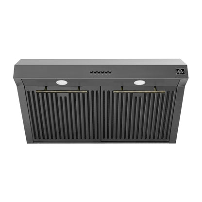Forno Bari 30-Inch Under-Cabinet Range Hood, 400 CFM, Black with Antique Brass Handles (FRHUC5255-30BLK)1