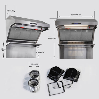Forno Savona 36-Inch Wall Mount Range Hood, 1200 CFM, Stainless Steel, Hybrid Filters, Model FRHWM5029-36HB3