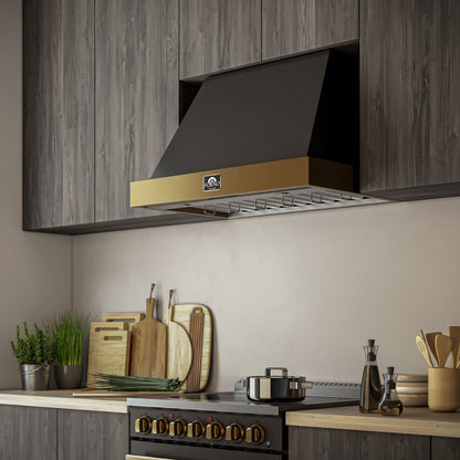 FORNO Vittorio 36-Inch Wall Mount Range Hood, 600 CFM, Black with Antique Brass Trim, Remote Control (FRHWM5078-36BLK)4
