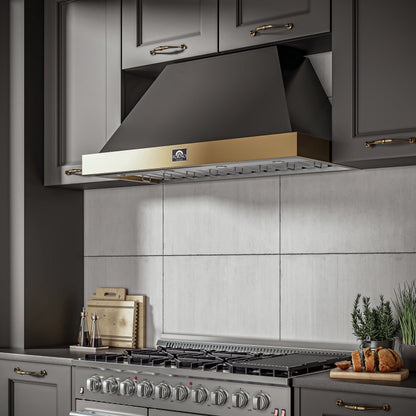 FORNO Vittorio 48-Inch Wall-Mount Range Hood, 600 CFM, Black with Antique Brass Trim, Remote Control (Model FRHWM5078-48BLK)2