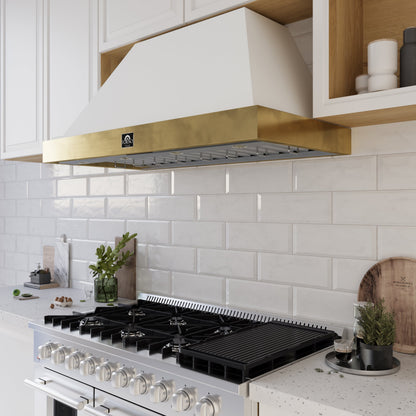 Forno Vittorio 48-Inch Wall-Mount Range Hood, 600 CFM, White with Antique Brass Trim, Remote Control (Model FRHWM5078-48WHT)2