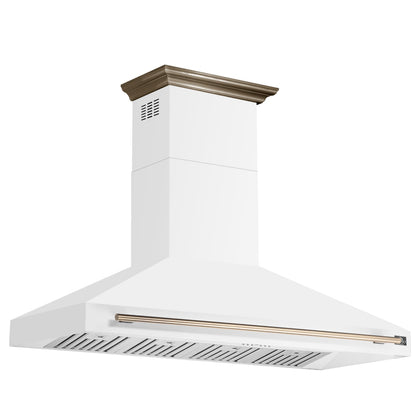 Forno Aria 60-Inch Wall-Mount Range Hood, 1200 CFM, Convertible Venting, White with Antique Brass Accents (FRHWM5095-60WHT)1