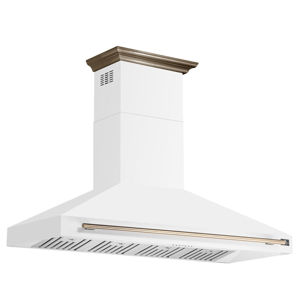 Forno Aria 60-Inch Wall-Mount Range Hood, 1200 CFM, Convertible Venting, White with Antique Brass Accents (FRHWM5095-60WHT)