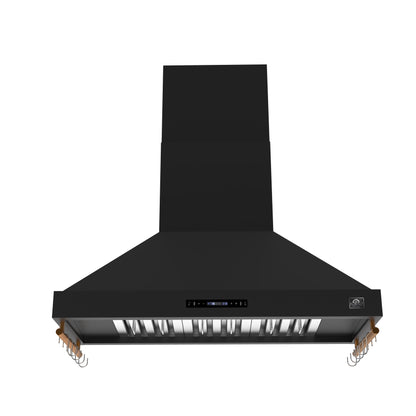 FORNO Venezia 48-Inch Wall-Mounted Range Hood, 900 CFM, Ducted, Touch Controls, LED Lighting, Black with Antique Brass Accents (FRHWM5503-48BLK)1
