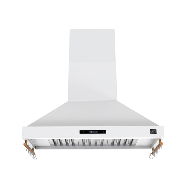 FORNO Venezia 48-Inch Wall-Mount Ducted Range Hood, 900 CFM, Touch Controls, LED Lighting, White with Antique Brass Accents (Model FRHWM5503-48WHT)