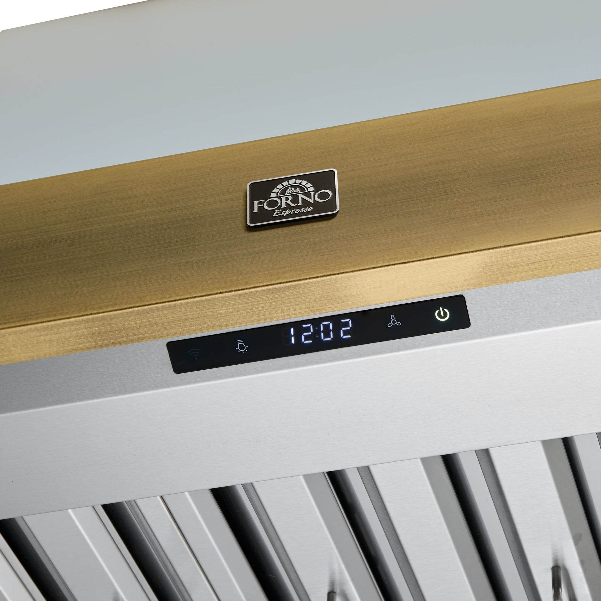 forno-vittorio-36-inch-wall-mount-range-hood-600-cfm-white-with-antique-brass-trim-remote-control-model-frhwm5078-36wht