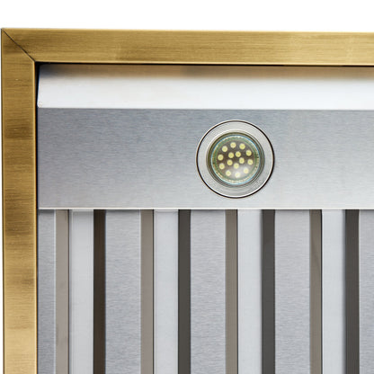 Forno Vittorio 36-Inch Wall-Mount Range Hood, 600 CFM, White with Antique Brass Trim, Remote Control (Model FRHWM5078-36WHT)8