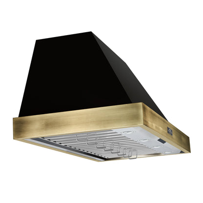 FORNO Vittorio 48-Inch Wall-Mount Range Hood, 600 CFM, Black with Antique Brass Trim, Remote Control (Model FRHWM5078-48BLK)5