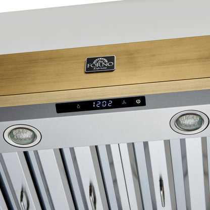 Forno Vittorio 48-Inch Wall-Mount Range Hood, 600 CFM, White with Antique Brass Trim, Remote Control (Model FRHWM5078-48WHT)10