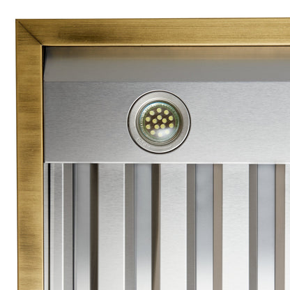 Forno Vittorio 48-Inch Wall-Mount Range Hood, 600 CFM, White with Antique Brass Trim, Remote Control (Model FRHWM5078-48WHT)9