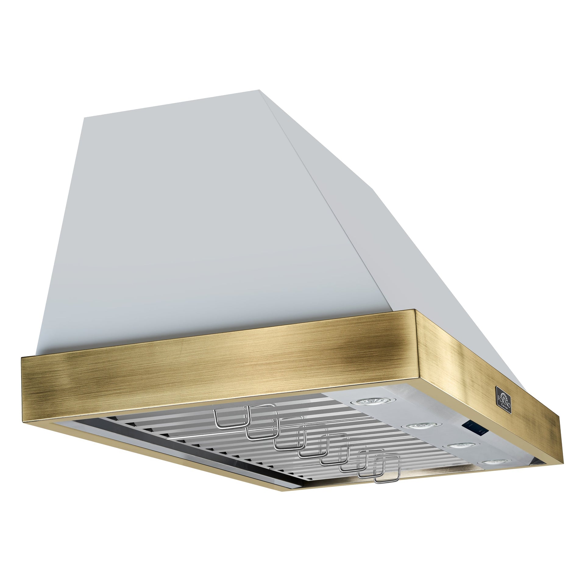 forno-vittorio-48-inch-wall-mount-range-hood-600-cfm-white-with-antique-brass-trim-remote-control-model-frhwm5078-48wht