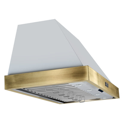 Forno Vittorio 48-Inch Wall-Mount Range Hood, 600 CFM, White with Antique Brass Trim, Remote Control (Model FRHWM5078-48WHT)4