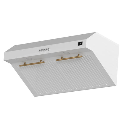 Forno Bari 30-Inch Under-Cabinet Range Hood, 400 CFM, White with Antique Brass Handles (Model FRHUC5255-30WHT)5