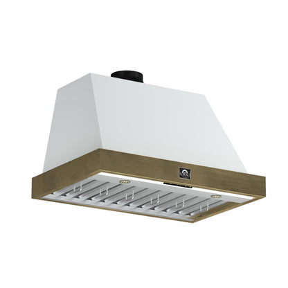 Forno Vittorio 36-Inch Wall-Mount Range Hood, 600 CFM, White with Antique Brass Trim, Remote Control (Model FRHWM5078-36WHT)2