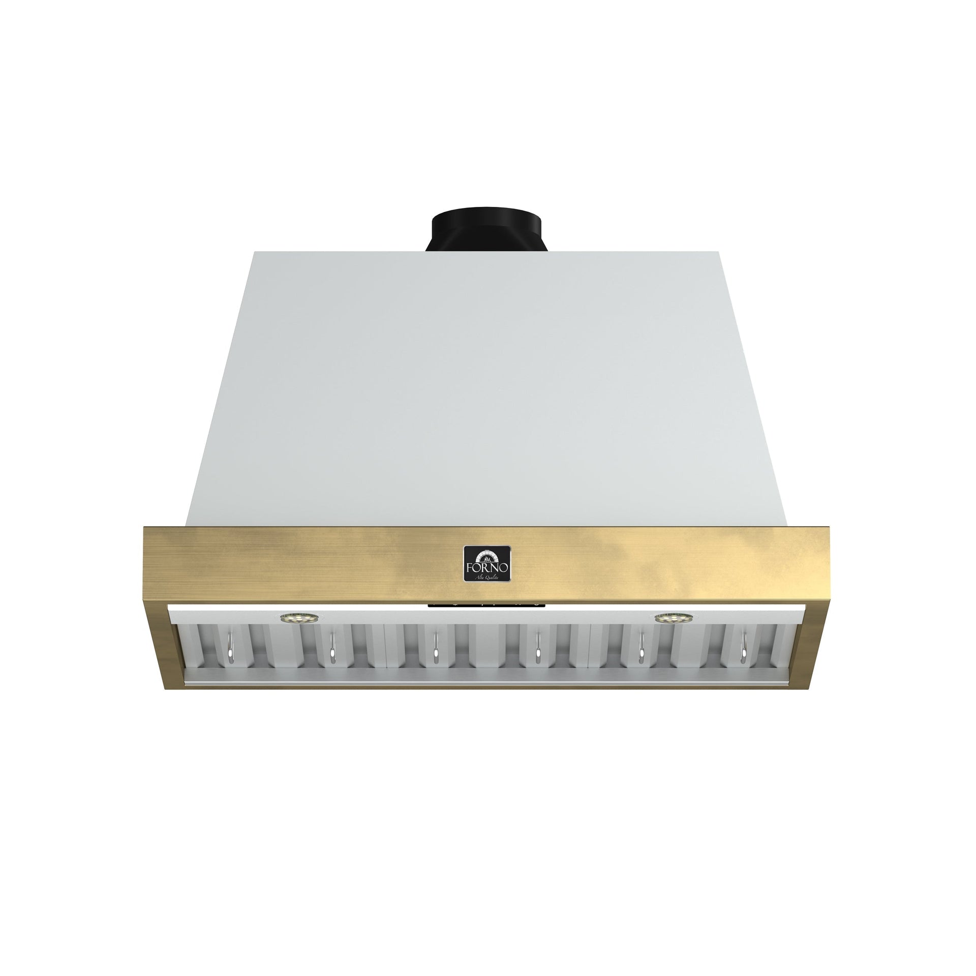 forno-vittorio-36-inch-wall-mount-range-hood-600-cfm-white-with-antique-brass-trim-remote-control-model-frhwm5078-36wht
