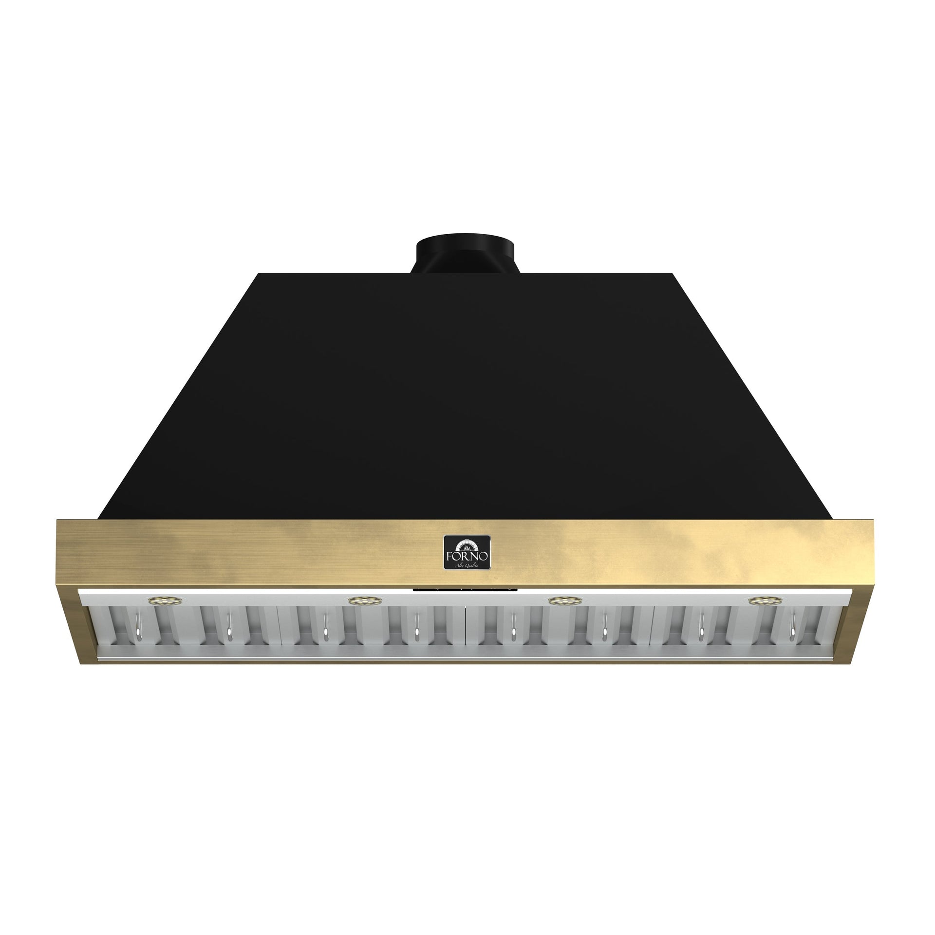 forno-vittorio-48-inch-wall-mount-range-hood-600-cfm-black-with-antique-brass-trim-remote-control-model-frhwm5078-48blk