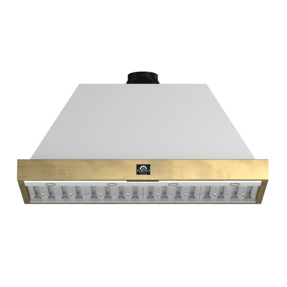 Forno Vittorio 48-Inch Wall-Mount Range Hood, 600 CFM, White with Antique Brass Trim, Remote Control (Model FRHWM5078-48WHT)1