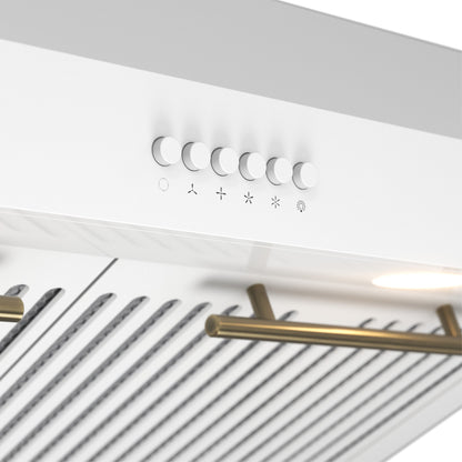 Forno Bari 30-Inch Under-Cabinet Range Hood, 400 CFM, White with Antique Brass Handles (Model FRHUC5255-30WHT)9