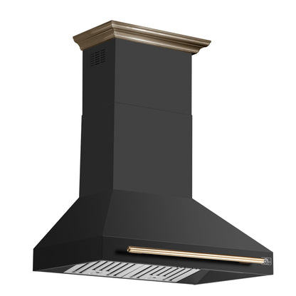 FORNO Aria 36-Inch Wall-Mount Range Hood, 1200 CFM, Black Finish with Antique Brass Accents (Model FRHWM5095-36BLK)1