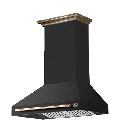 FORNO Aria 36-Inch Wall-Mount Range Hood, 1200 CFM, Black Finish with Antique Brass Accents (Model FRHWM5095-36BLK)3