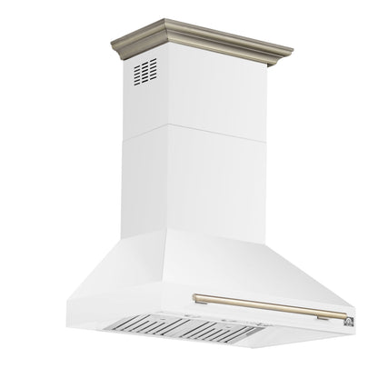 Forno Aria 36-Inch Wall-Mount Range Hood, 1200 CFM, White with Antique Brass Accents (Model FRHWM5095-36WHT)1