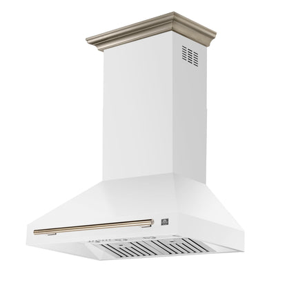 Forno Aria 36-Inch Wall-Mount Range Hood, 1200 CFM, White with Antique Brass Accents (Model FRHWM5095-36WHT)3