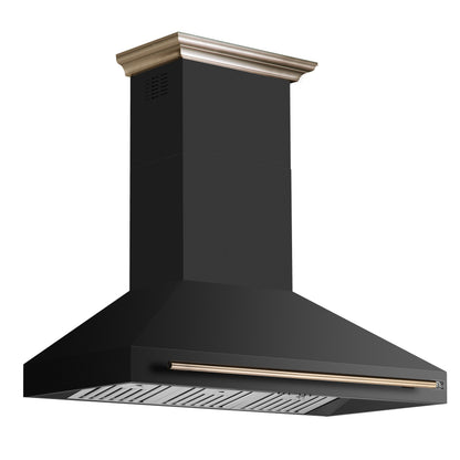 FORNO Aria 48-Inch Wall-Mount Range Hood, 1200 CFM, Black with Antique Brass Accents (Model FRHWM5095-48BLK)1