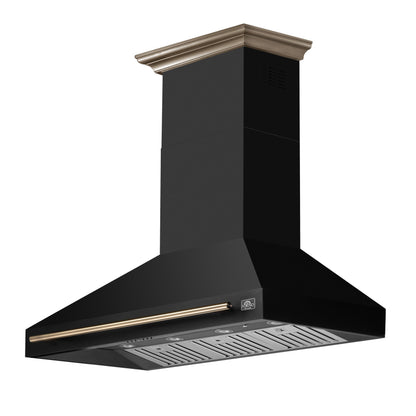 FORNO Aria 48-Inch Wall-Mount Range Hood, 1200 CFM, Black with Antique Brass Accents (Model FRHWM5095-48BLK)3