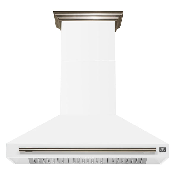 Forno Aria 48-Inch Wall-Mount Range Hood, 1200 CFM, White with Antique Brass Accents (Model FRHWM5095-48WHT)