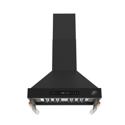 Forno Venezia 30-Inch Wall-Mount Ducted Range Hood, 370 CFM, Touch Controls, LED Lights, Black with Antique Brass Accents (FRHWM5503-30BLK)1