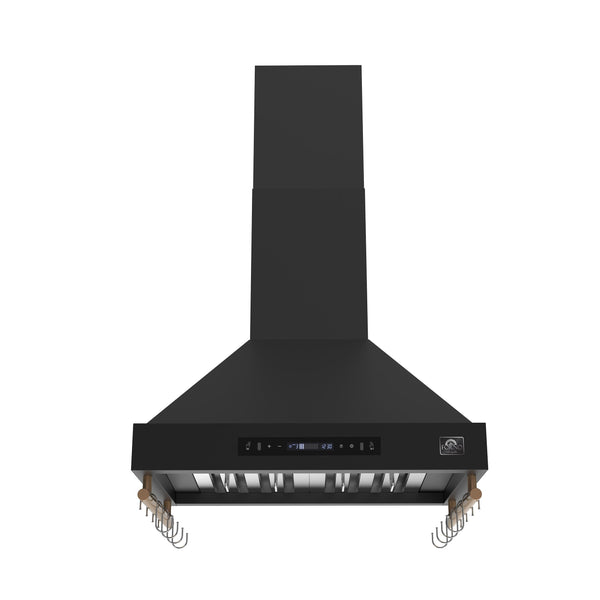 Forno Venezia 30-Inch Wall-Mount Ducted Range Hood, 370 CFM, Touch Controls, LED Lights, Black with Antique Brass Accents (FRHWM5503-30BLK)