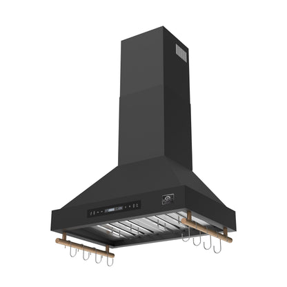 Forno Venezia 30-Inch Wall-Mount Ducted Range Hood, 370 CFM, Touch Controls, LED Lights, Black with Antique Brass Accents (FRHWM5503-30BLK)4