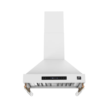 Forno Venezia 30-Inch Wall-Mounted Ducted Range Hood, 370 CFM, Touch Controls, LED Lighting, White with Antique Brass Accents (FRHWM5503-30WHT)1