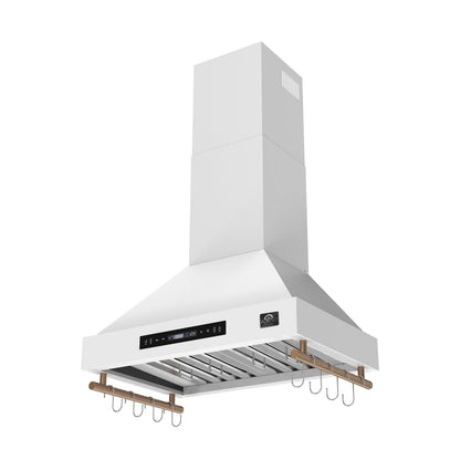 Forno Venezia 30-Inch Wall-Mounted Ducted Range Hood, 370 CFM, Touch Controls, LED Lighting, White with Antique Brass Accents (FRHWM5503-30WHT)2