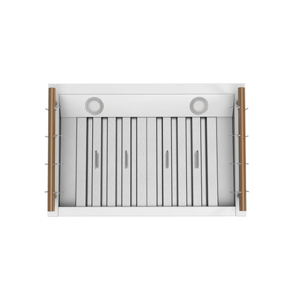 Forno Venezia 30-Inch Wall-Mounted Ducted Range Hood, 370 CFM, Touch Controls, LED Lighting, White with Antique Brass Accents (FRHWM5503-30WHT)5