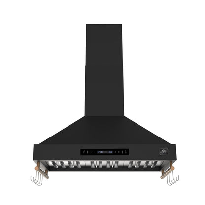 Forno Venezia 36-Inch Wall-Mount Range Hood, 370 CFM, Ducted Vent, Touch Controls, LED Lighting, Black with Antique Brass Accents (Model FRHWM5503-36BLK)1