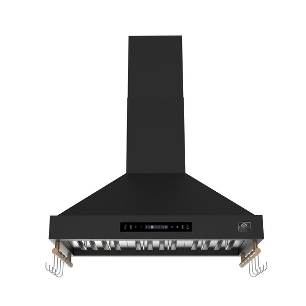 Forno Venezia 36-Inch Wall-Mount Range Hood, 370 CFM, Ducted Vent, Touch Controls, LED Lighting, Black with Antique Brass Accents (Model FRHWM5503-36BLK)
