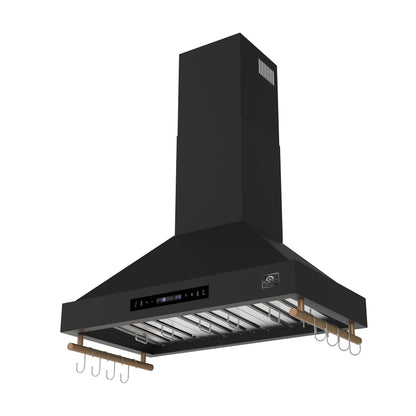 Forno Venezia 36-Inch Wall-Mount Range Hood, 370 CFM, Ducted Vent, Touch Controls, LED Lighting, Black with Antique Brass Accents (Model FRHWM5503-36BLK)2