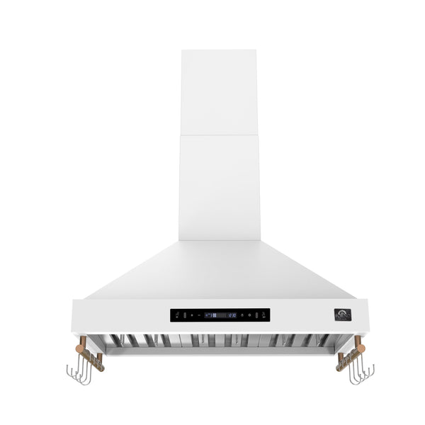 Forno Venezia 36-Inch Wall-Mount Ducted Range Hood, 370 CFM, Touch Controls, LED Lighting, White with Antique Brass Accents (FRHWM5503-36WHT)