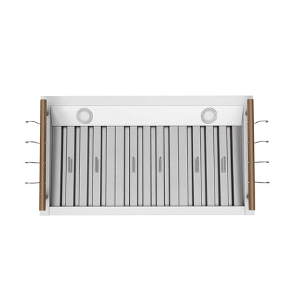 Forno Venezia 36-Inch Wall-Mount Ducted Range Hood, 370 CFM, Touch Controls, LED Lighting, White with Antique Brass Accents (FRHWM5503-36WHT)6