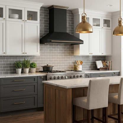 FORNO Aria 48-Inch Wall-Mount Range Hood, 1200 CFM, Black with Antique Brass Accents (Model FRHWM5095-48BLK)2