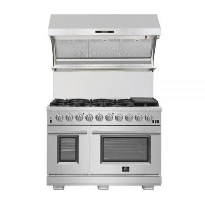 Forno Savona 48-Inch Wall-Mounted Range Hood with Backsplash and Red Warming Light, Stainless Steel – Model FRHWM5029-48HB1